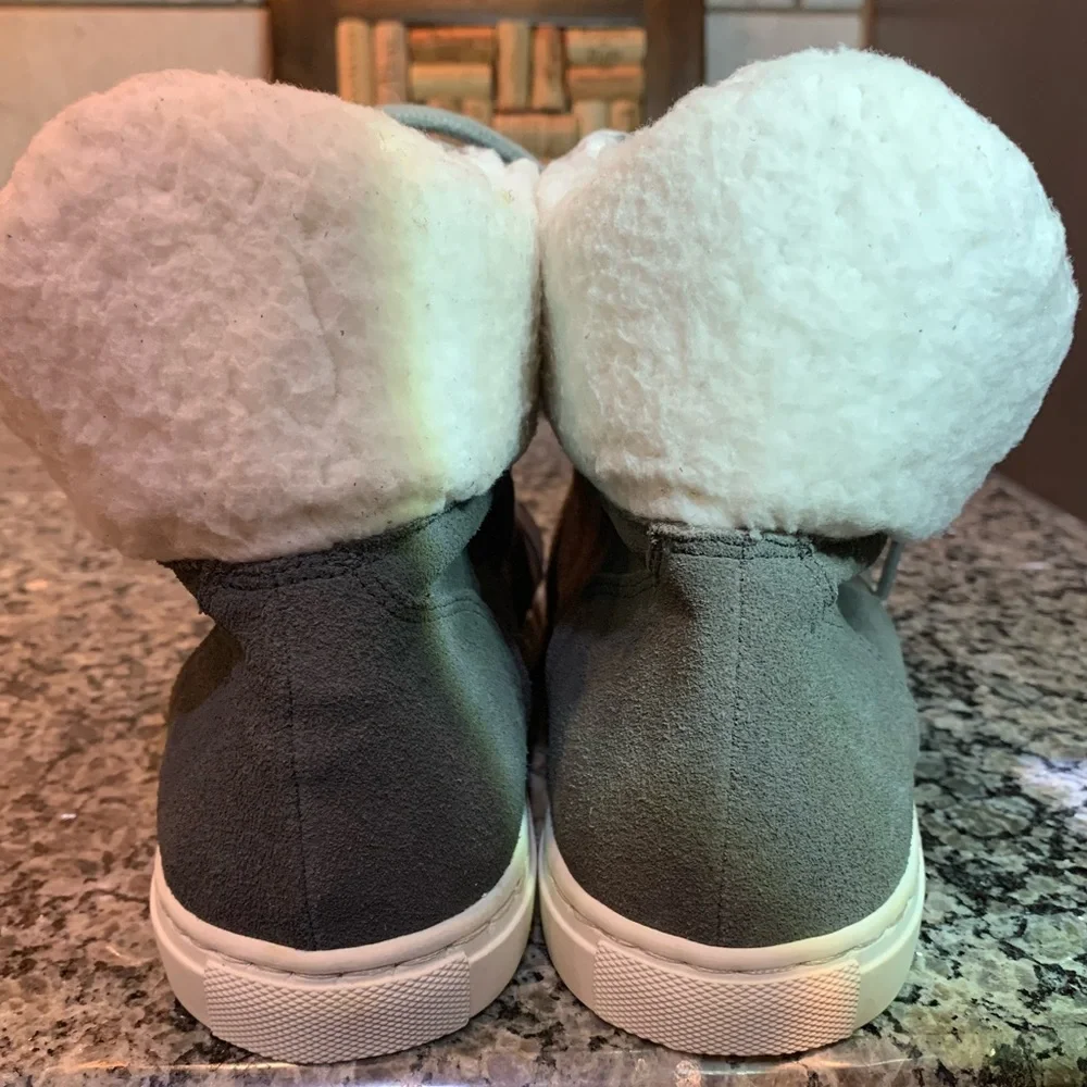 Splendid Gray Leather Suede High Top Sneakers With Faux Fur Trim Size 10